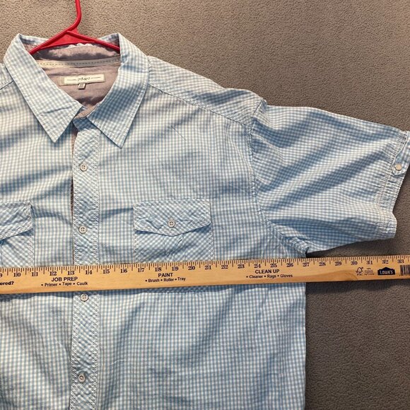 PD&C Shirt Mens Size 3X Classic Fit White Blue Print Short Sleeve,Pockets - Picture 4 of 12